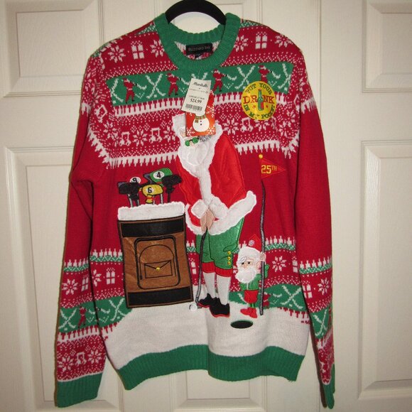 Best Christmas Sweater Ever! Size M, Santa Golfs, "Put your drink in my pocket" - Picture 1 of 7